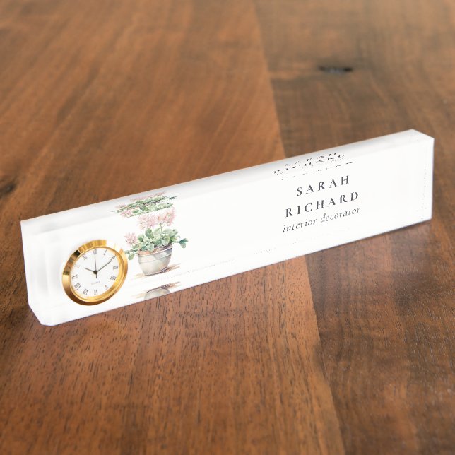 Porte-nom Pour Bureau Maison Florale en pots Plante Aquarelle Botanique (Taille)