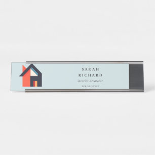 Porte-nom Pour Bureau Maison Moderne Logo Realtor Coloré Bleu Rouge Oran