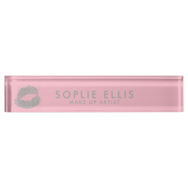 Porte-nom Pour Bureau Make Up Silver Parties scintillant Lièvres rose Pe (Devant)