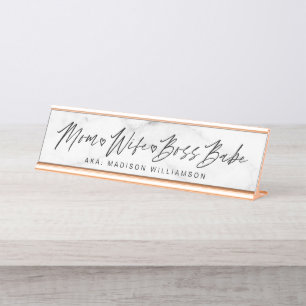 Porte-nom Pour Bureau Maman, Épouse, Boss Babe Script De Brosse Et Marb