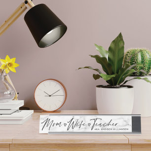Porte-nom Pour Bureau Maman moderne, Femme, Enseignant Marbre blanc et g