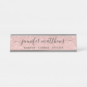Porte-nom Pour Bureau Maquillage de Parties scintillant fillette Rose Go