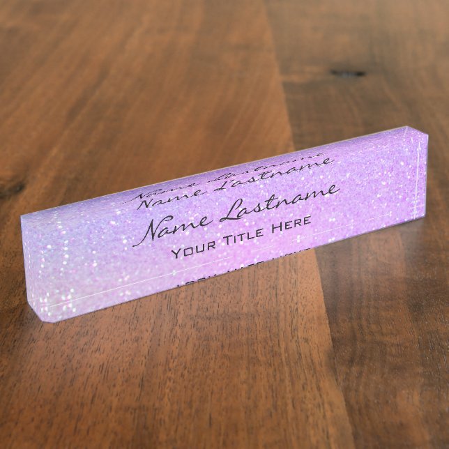 Porte-nom Pour Bureau Maquillage Esthétique Beauté Holographe violet ros (Taille)