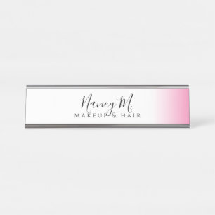 Porte-nom Pour Bureau Maquillage et cheveux blanc rose et gris