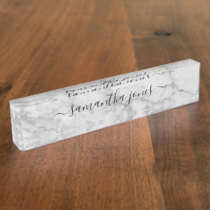 Porte-nom Pour Bureau Marbre blanc Carrare Or Script classique