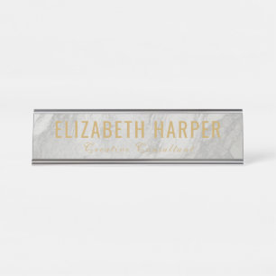 Porte-nom Pour Bureau Marbre Blanc Chic & Or Patronne Sur Mesure