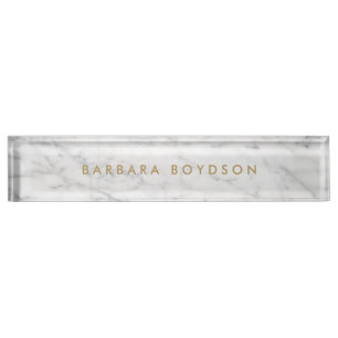 Porte-nom Pour Bureau Marbre blanc minimaliste Gold Nom personnalisé