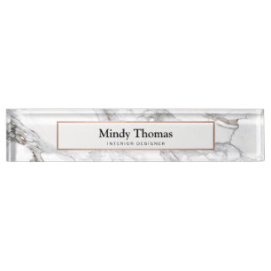 Porte-nom Pour Bureau Marbre blanc moderne Faux Rose Gold Frame