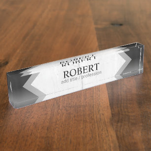 Porte-nom Pour Bureau Marbre d'argent noir personnalisé géométrique