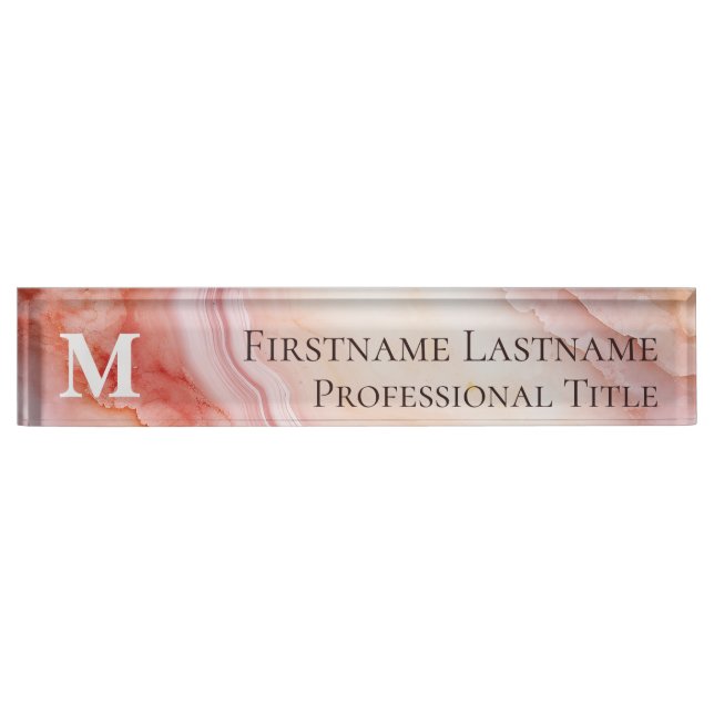 Porte-nom Pour Bureau Marbre Élégant Monogramme  (Devant)