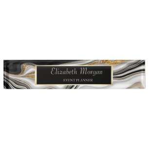 Porte-nom Pour Bureau Marbre élégant noir et blanc de style