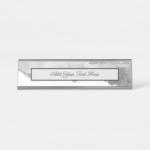 Porte-nom Pour Bureau Marbre Gris Blanc Agate Simple Paillettes Argentée