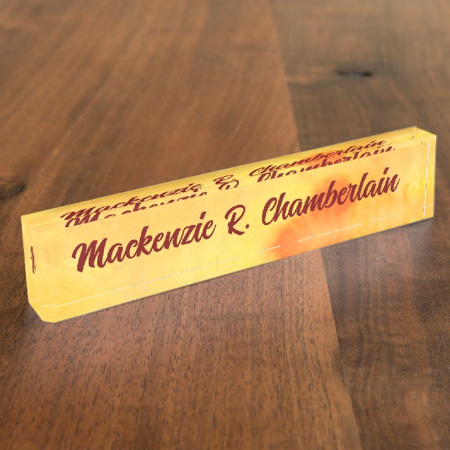 Porte-nom Pour Bureau Marbre jaune abstrait avec nom en script (Taille)