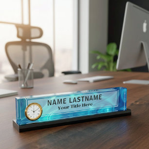 Porte-nom Pour Bureau Marbre Liquide Abstrait Bleu Moderne I Titre Perso