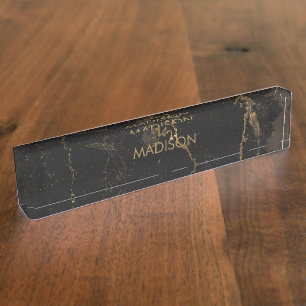 Porte-nom Pour Bureau Marbre noir d'or