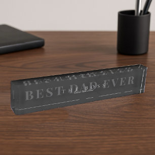 Porte-nom Pour Bureau Marbre Noir & Gris  « Le Patron » Drôle pour la Fê