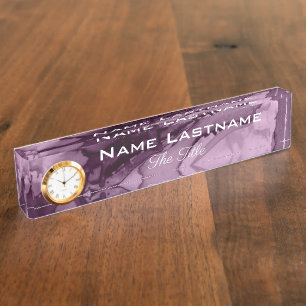 Porte-nom Pour Bureau Marbre noir violet élégant