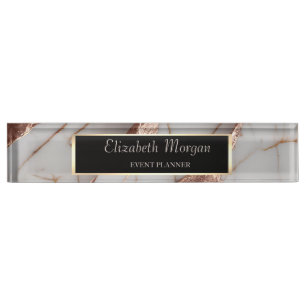 Porte-nom Pour Bureau Marbre Pailleté Cuivre Tendance