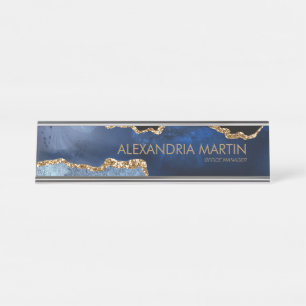 Porte-nom Pour Bureau Marbre Pailleté Or Bleu Marine Moderne Élégant