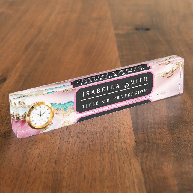 Porte-nom Pour Bureau Marbre rose clair Agate Collection populaire (Taille)