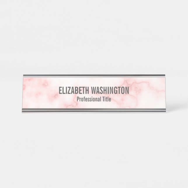 Porte-nom Pour Bureau Marbre Rose Faux Élégant Texte Nom Intitulé du Pos (Devant)