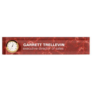 Porte-nom Pour Bureau Marbre rouge aux veines blanches