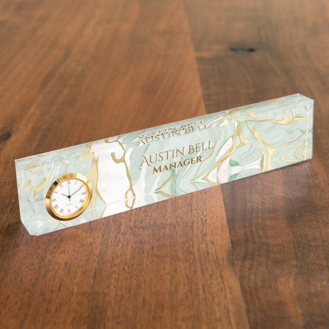 Porte-nom Pour Bureau Marbre vert blanc or personnalisé (Taille)