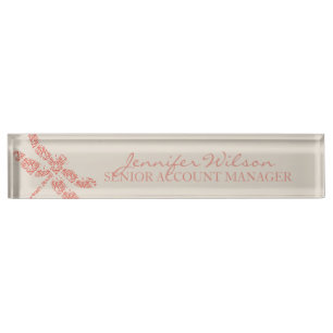 Porte-nom Pour Bureau Mariage de libellules de corail Damask