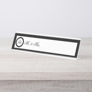 Porte-nom Pour Bureau Mariage Rose noir Calligraphie
