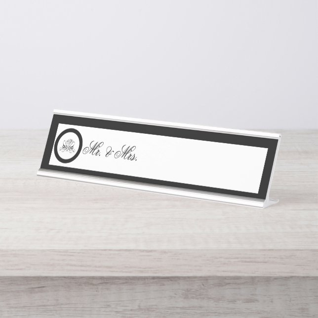 Porte-nom Pour Bureau Mariage Rose noir Calligraphie (Devant)