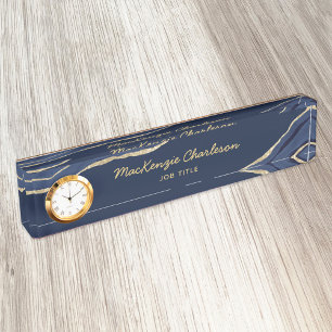 Porte-nom Pour Bureau Marine Blue Marble Agate Gold Parties scintillant