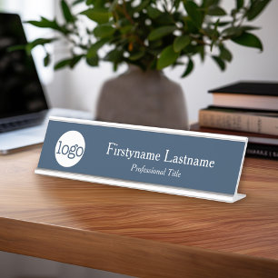 Porte-nom Pour Bureau Marine et blanc - ajoutez le logo, nom, titre