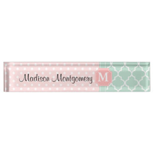 Porte-nom Pour Bureau Marocain rose de pois de la menthe     décoré d'