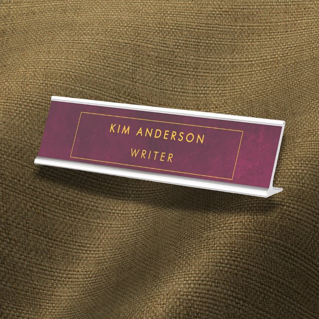 Porte-nom Pour Bureau Marron aspect cuir personnalisable (Créateur téléchargé)