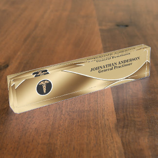 Porte-nom Pour Bureau Médecin Médicale santé faux or caducs
