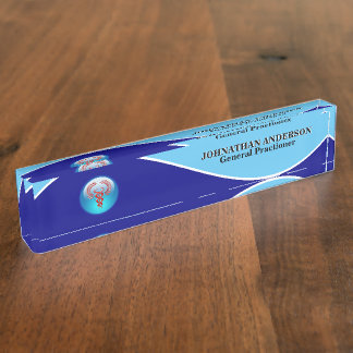 Porte-nom Pour Bureau Médecin Médicale santé rouge caduceus marine blanc