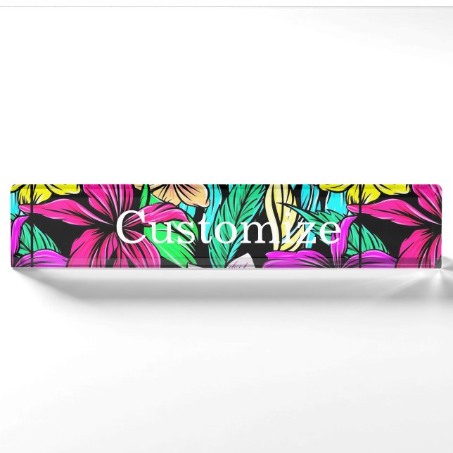 Porte-nom Pour Bureau Mélange de fleurs tropicales Thunder_Cove (Devant)