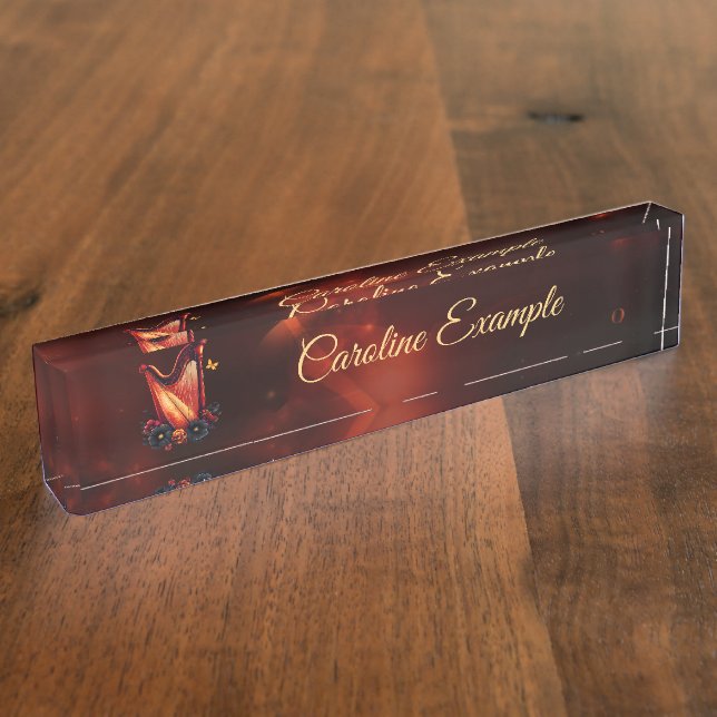 Porte-nom Pour Bureau Mélodie cosmique, magie de la harpe. (Taille)