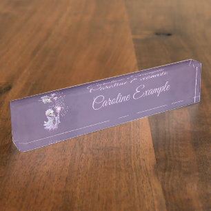 Porte-nom Pour Bureau Mélodies magiques du mignon squelette violet.