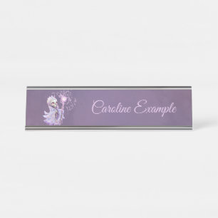 Porte-nom Pour Bureau Mélodies magiques du mignon squelette violet.