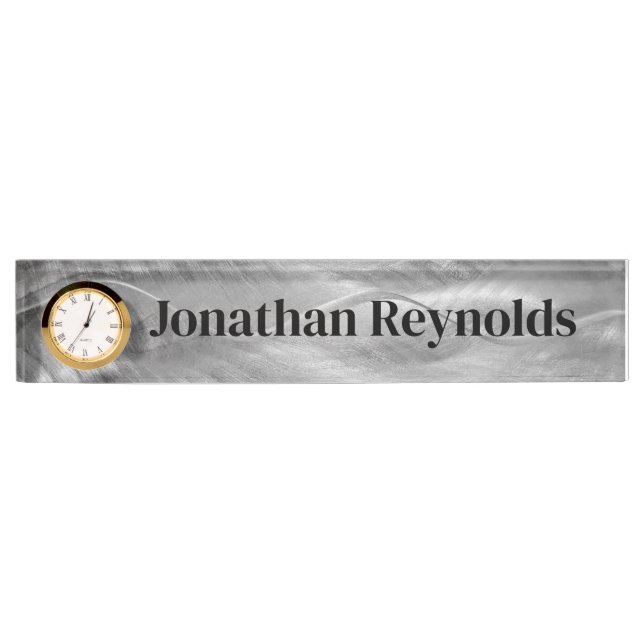 Porte-nom Pour Bureau Métal brossé argenté avec nom (Devant)