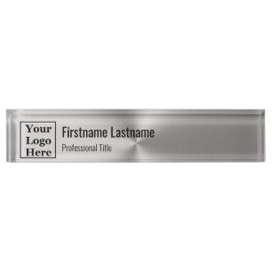 Porte-nom Pour Bureau Métal brossé moderne Regardez votre logo ici