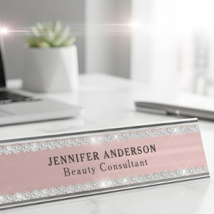 Porte-nom Pour Bureau Métal Or rose Et Diamant Parties scintillant