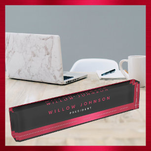 Porte-nom Pour Bureau Metallic Red Classy Executive Business Cadeau