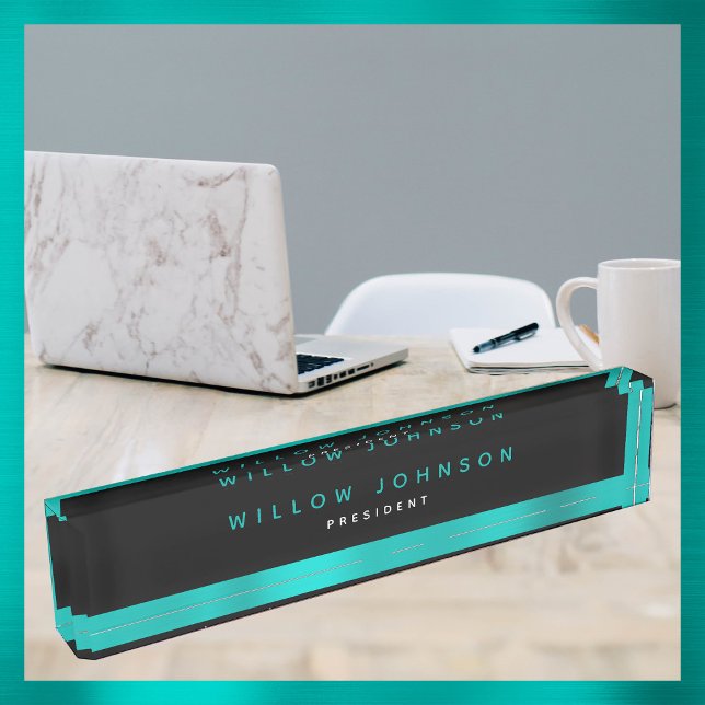 Porte-nom Pour Bureau Metallic Turquoise Classy Executive Business Cadea (Metallic Teal Classy Executive Business Gift Desk Name Plate)