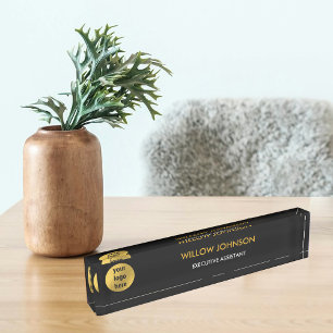 Porte-nom Pour Bureau Métallurgique Gold & Black Business Logo Executive