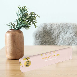 Porte-nom Pour Bureau Métallurgique or et rose pâle pour entreprise Logo