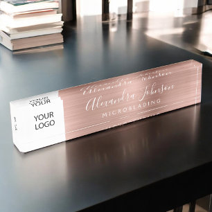 Porte-nom Pour Bureau Microblading Rose or rose