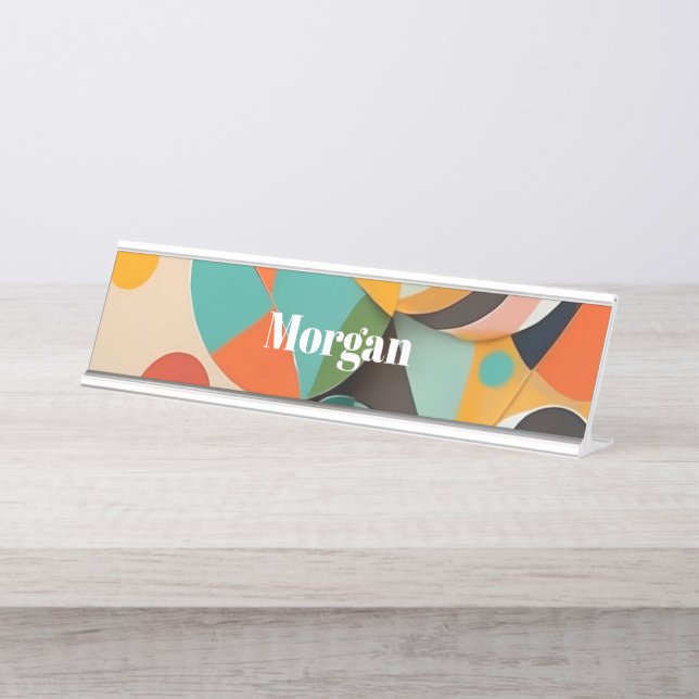 Porte-nom Pour Bureau Mid Century Art moderne Monogramme ou nom, géométr (Devant)