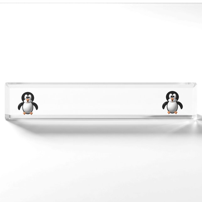 Porte-nom Pour Bureau Mignon look 3-D Perky Pingouin (Devant)